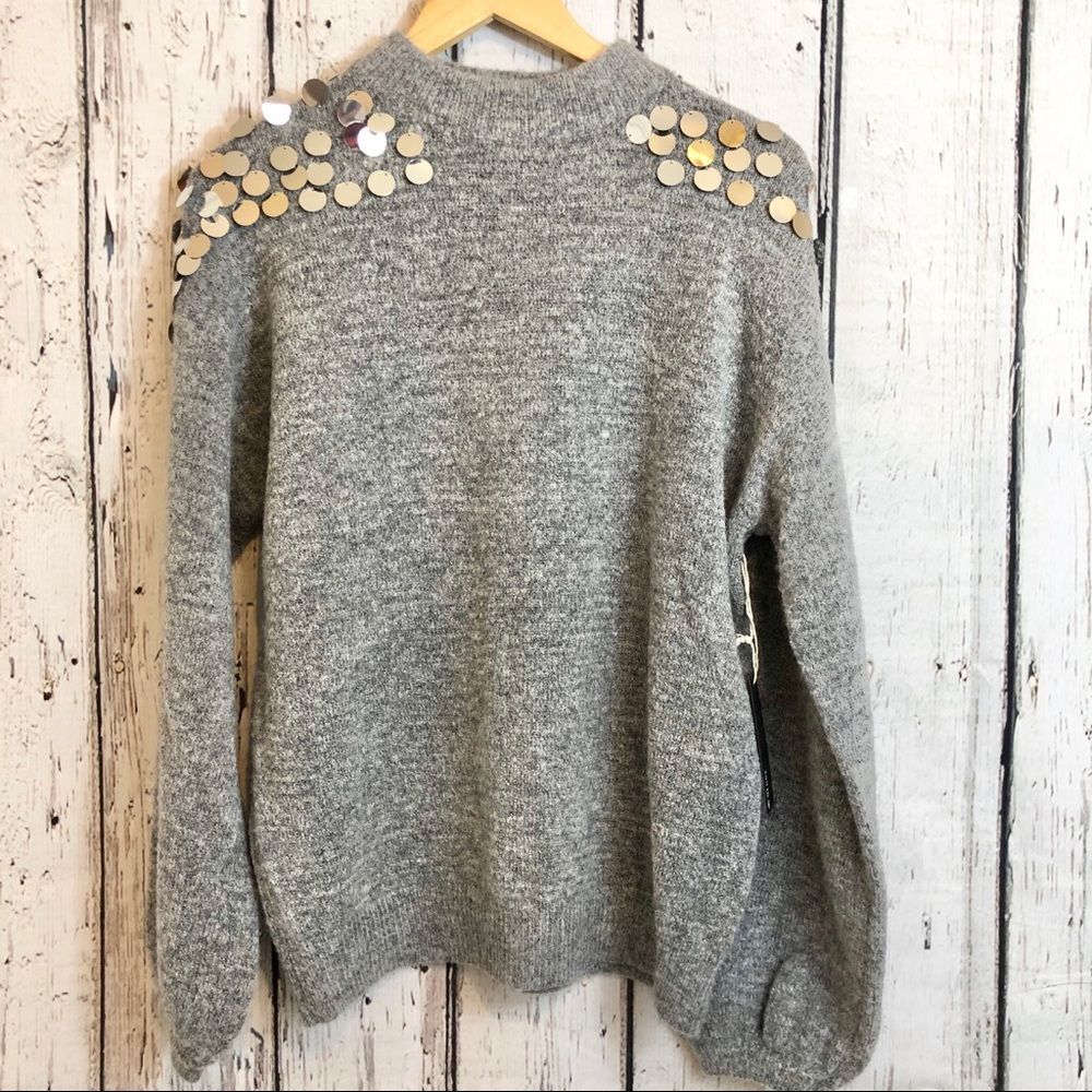 NWT Knit Co-op sequin Gray relaxed office elegant statement sweater size Large